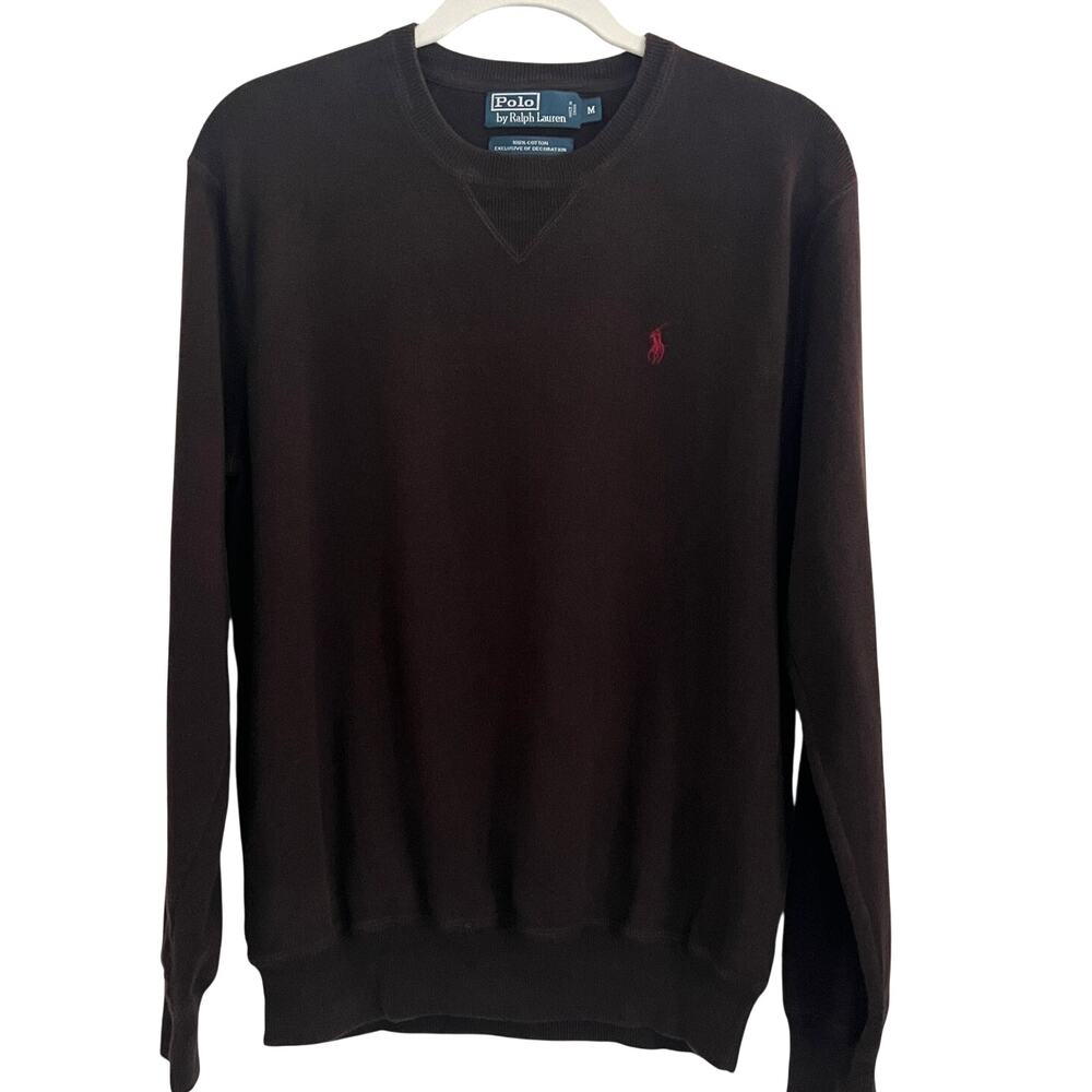 Vintage 90s Polo Ralph Lauren Knit Cotton Crewneck Logo Sweater Brown Size M